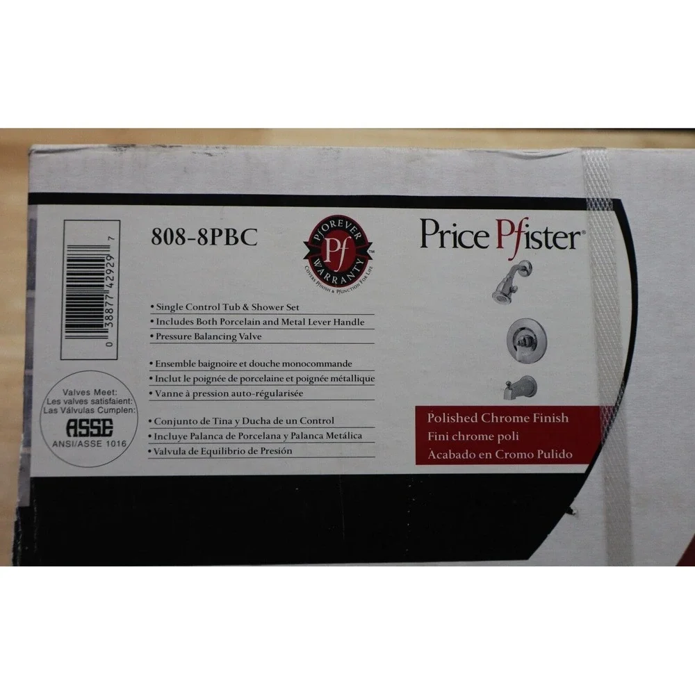 Single Control Tub & Shower Set Price Pfister 808-8PBC Polished Chrome Finish